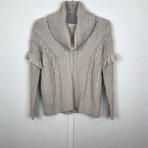 ARTISAN NY Beige Cable Knit Sweater Fringe Details